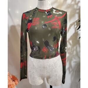 A Nightmare on Elm Street Womens Sheer Mesh Long Sleeve Crop Top Size L Eddie K